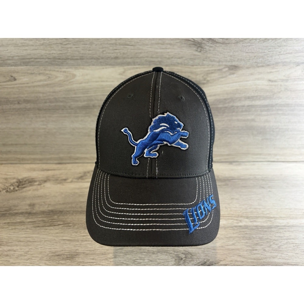 NFL Team Apparel Detroit Lions Stretch Fit Hat Cap Football NFL‎ Gray Black